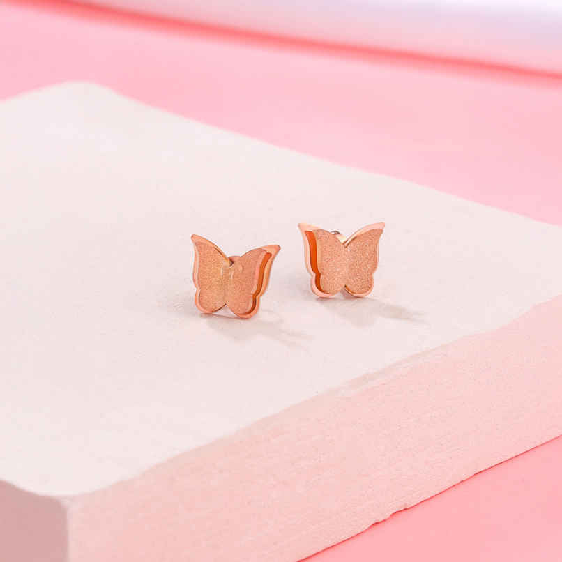 Yellow Chimes Earrings | Rose Gold Studs | Butterfly Shaped | Birthday Gift for Women