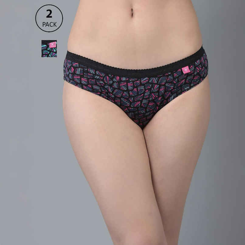 Dollar Missy Women's Combed Deep Printed Outer Elasticated Bikini Panty | Pack Of 2 Assorted - L