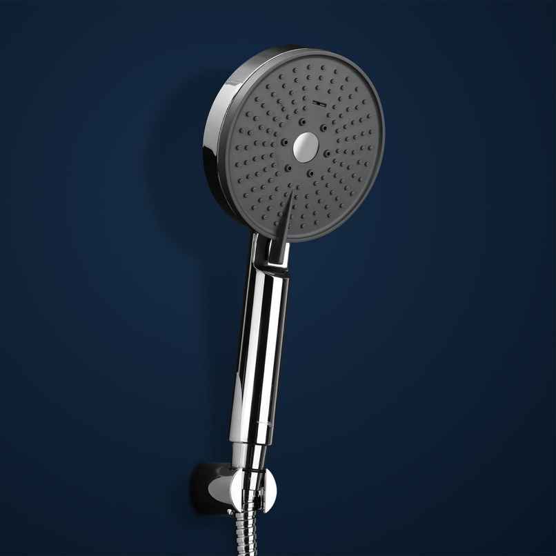 Hindware 3 mode Hand Shower | 1.5 Meter Flexible Steel Hose Pipe & Wall Hook | Grey Finish Hindware 3 mode Hand Shower | 1.5 Meter Flexible Steel Hose Pipe & Wall Hook | Grey Finish