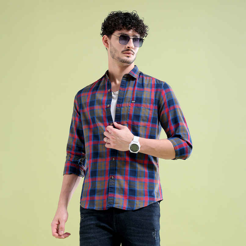 The Indian Garage Co Slim Fit Other Checks Casual Shirt | Navy Blue - L