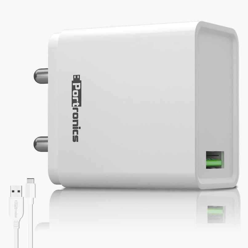 Portronics Adapto One Charger (POR 1104) | 20 W | Single Port - White Portronics Adapto One Charger (POR 1104) | 20 W | Single Port - White