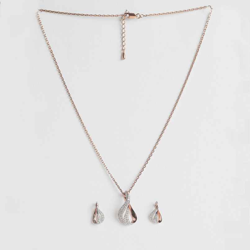 Clara 925 Sterling Silver Agda Pendant Earring Chain Jewellery Set | Rose Gold Rhodium Plated