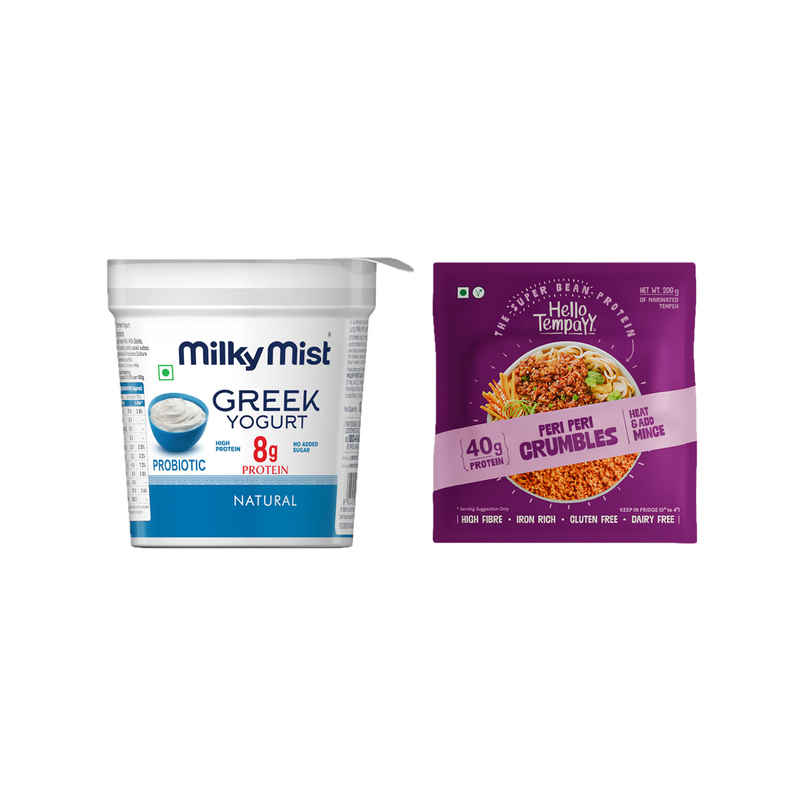 Milky Mist Greek Yogurt (100g) & Hello Tempayy 40G Protein Tempeh Crumbles | Peri Peri | Heat & Add (200g) Combo