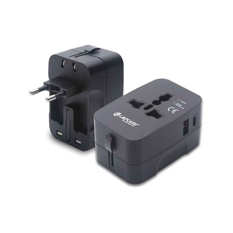 Lapcare Universal Travel Adapter | 1 Power Socket | 1 USB & 1 Type-C Ports | Fast Charging