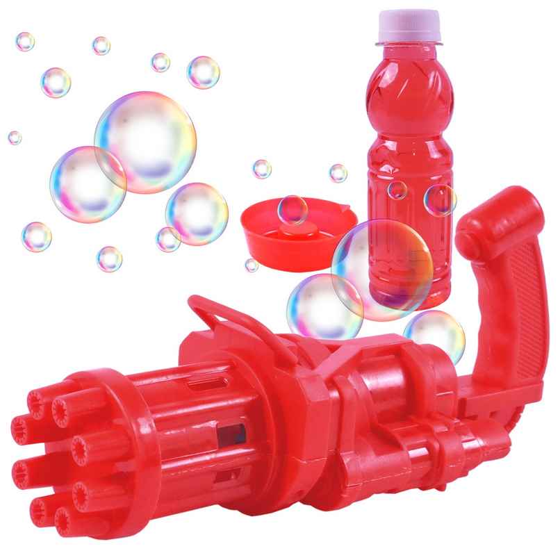 Toyshine 8 Hole Electric Bubbles Gun Gatling Bubble Machine Toy With Scoup Bottle | Red Toyshine 8 Hole Electric Bubbles Gun Gatling Bubble Machine Toy With Scoup Bottle | Red