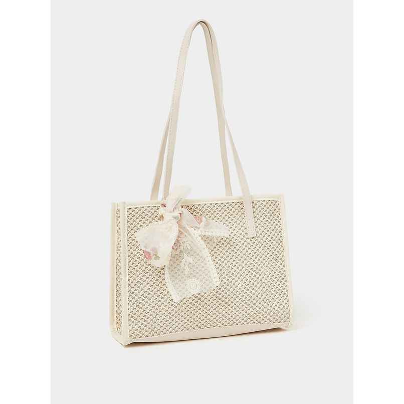 Styli Women Floral Ribbon Patch Bag White - Free Size