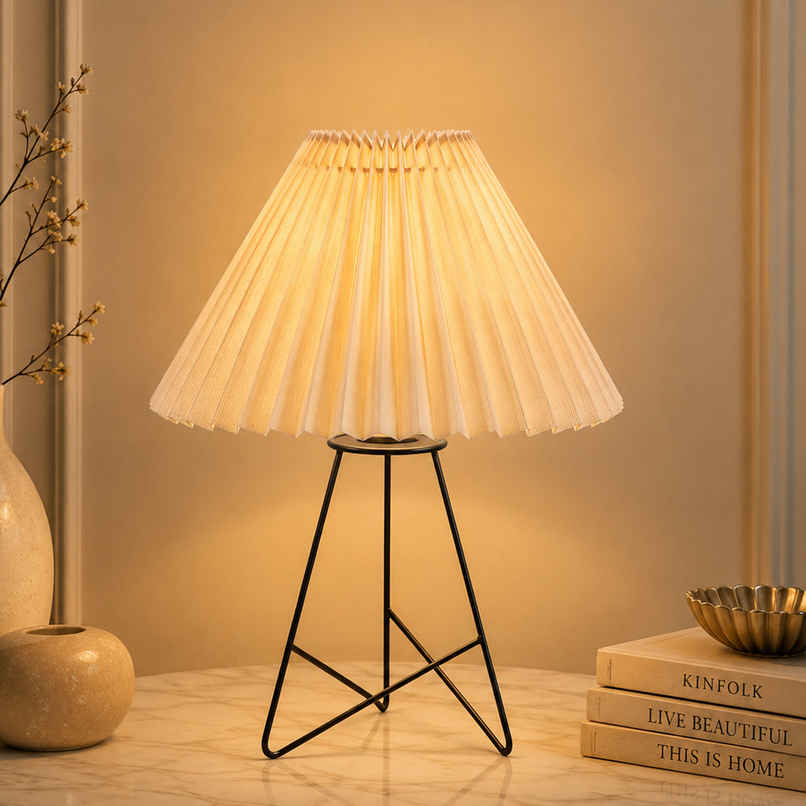 Homesake Retro Matte Black Metal Table Lamp | Bedside Gift | Home & Living Room | Khadi Pleated Homesake Retro Matte Black Metal Table Lamp | Bedside Gift | Home & Living Room | Khadi Pleated