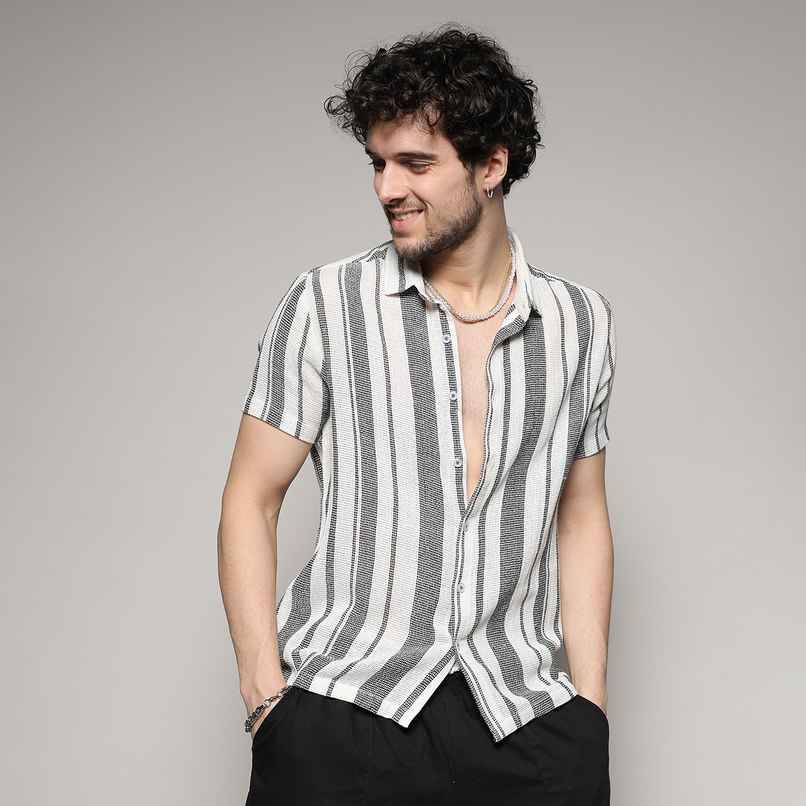 Campus Sutra Men's Unbalanced Striped Woven Shirt | Multicolour - L