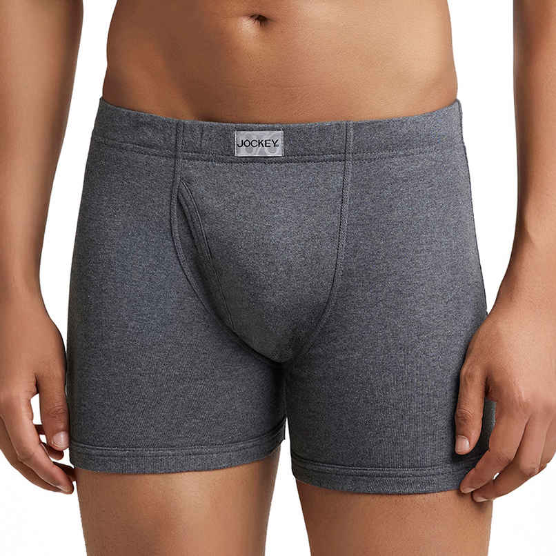 Jockey 8008 Men's Super Combed Cotton Rib Underwear Solid Boxer Brief|Concealed Waistband | Grey-L