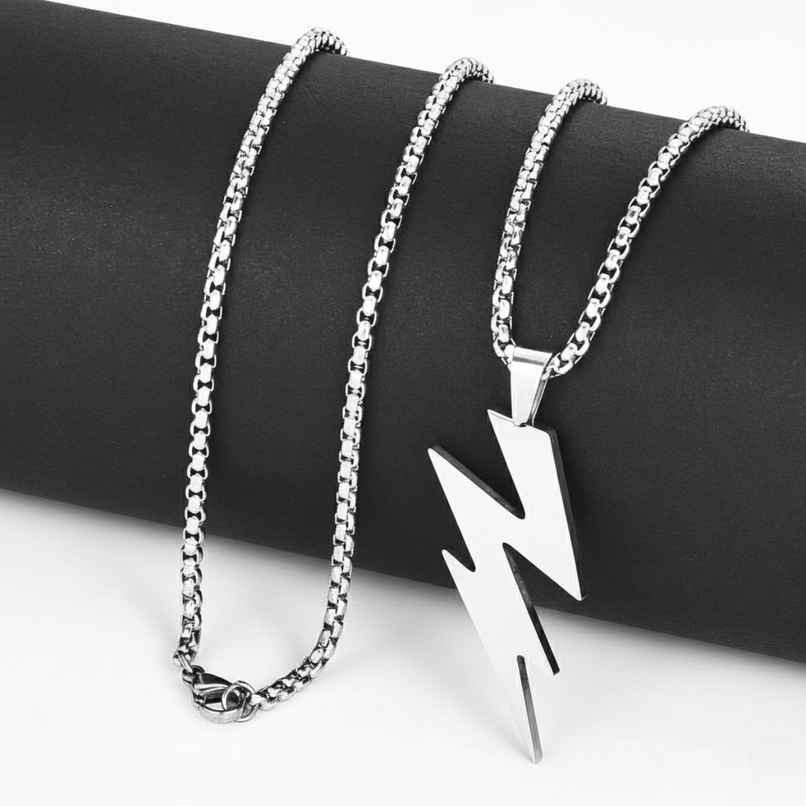 The Opal Factory Men's Jewelry Big Lightening Pendant Chain | Necklace-086 | Silver The Opal Factory Men's Jewelry Big Lightening Pendant Chain | Necklace-086 | Silver
