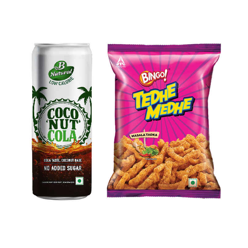 B Natural Coco Nut Cola (250ml) & Bingo! Tedhe Medhe | Masala Tadka (75g) Combo