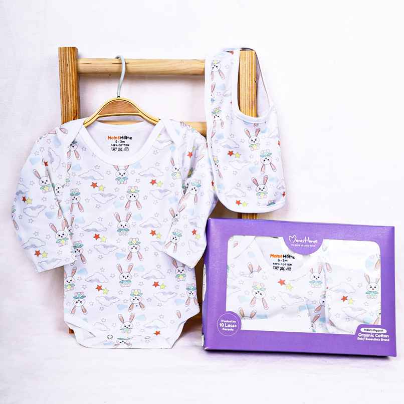 Moms Home Organic Cotton Baby Essentials Clothing | Gift Combo | 0-3 Months | 5 Items | Rabbit Moms Home Organic Cotton Baby Essentials Clothing | Gift Combo | 0-3 Months | 5 Items | Rabbit
