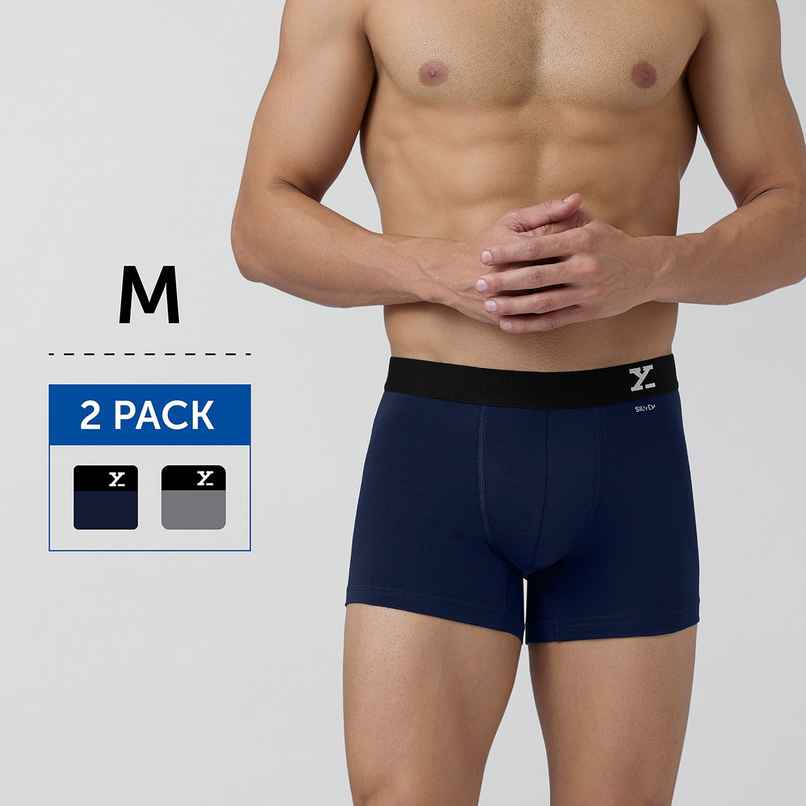 XYXX Men's Aero Cotton Solid Trunks Pack of 2, Midnight Blue & Frost Grey| M