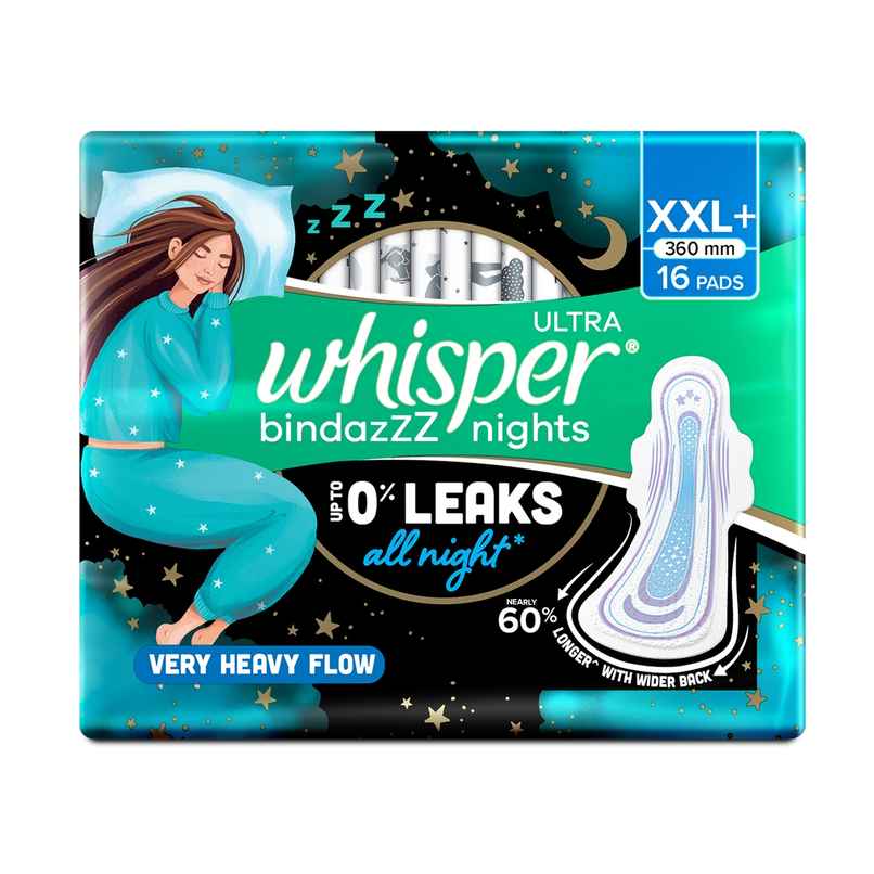 Whisper Bindazzz Nights Sanitary Pads | XXL+ | 16 pcs