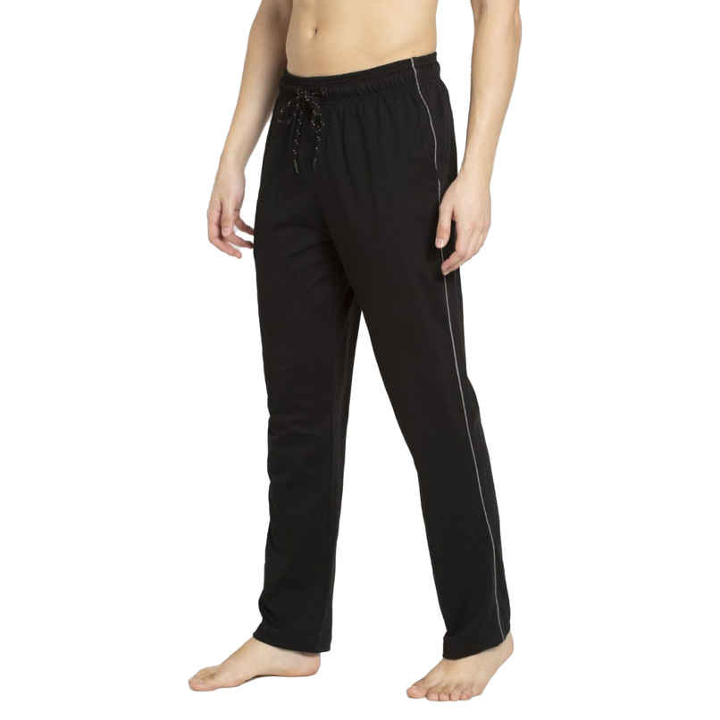 Jockey 9500 Men's Super Combed Cotton Rich Trackpants|Regular Fit|Side Pockets | Black/Grey Mel-L