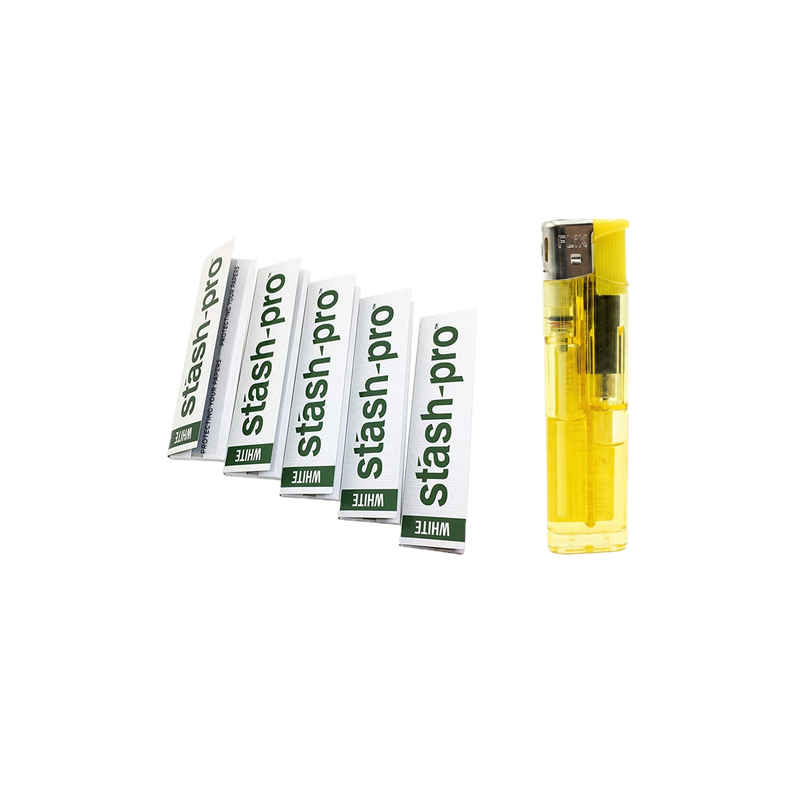 Stash-Pro White 32 Premium Rolling Papers (1pc) & Flik Pocket Lighter With Adjustable Flame | Assorted (1pc) Combo