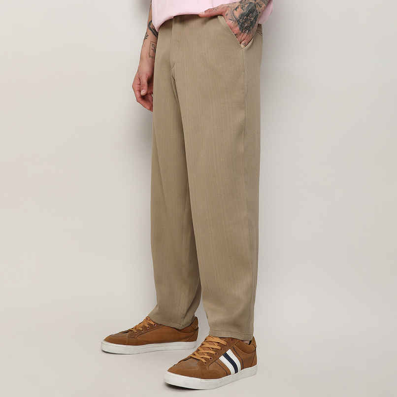 Campus Sutra Men's Solid Tailored Trousers | Brown Beige - 34