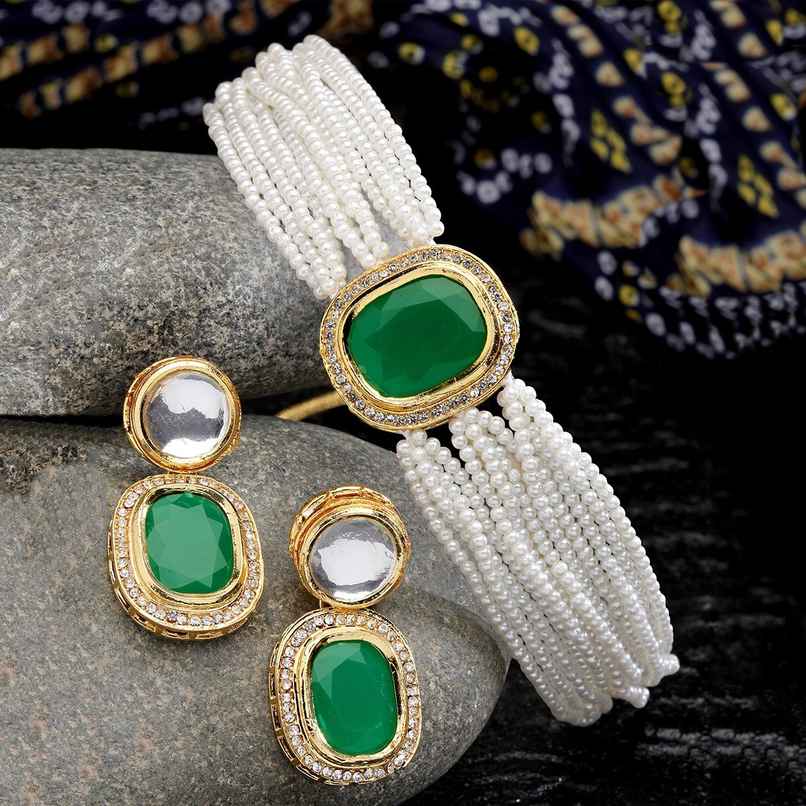 Karatcart Women's Jewellery Set Green and White | 11016048
