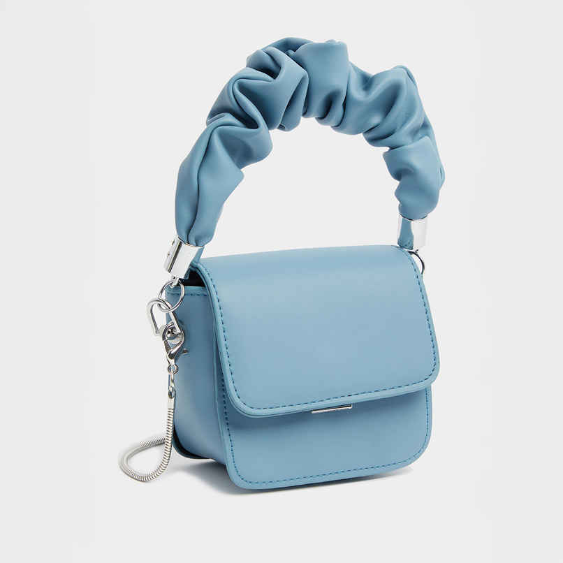 Styli Women's Gathered Top Handle Flap Mini Handbag | Blue