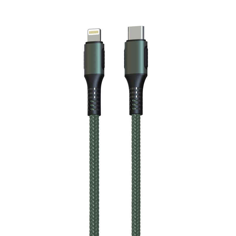 Portronics Konnect CL 20W POR-1067 Type-C to 8 Pin USB 1.2M Cable With Power Delivery & 3A Quick Charge Support, Nylon Braided For All Type-C and 8 Pin Devices - Green