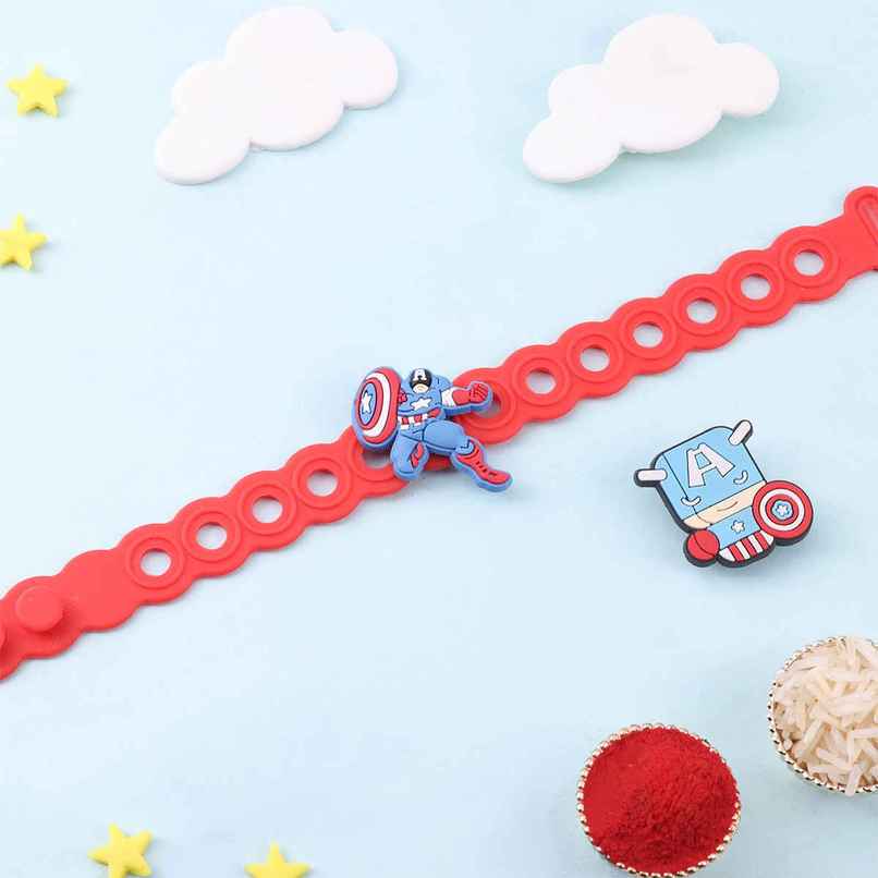 Super Hero Crocs Charm Kids Band | Rakhi Captain America | Pack of 1 | Floweraura Super Hero Crocs Charm Kids Band | Rakhi Captain America | Pack of 1 | Floweraura