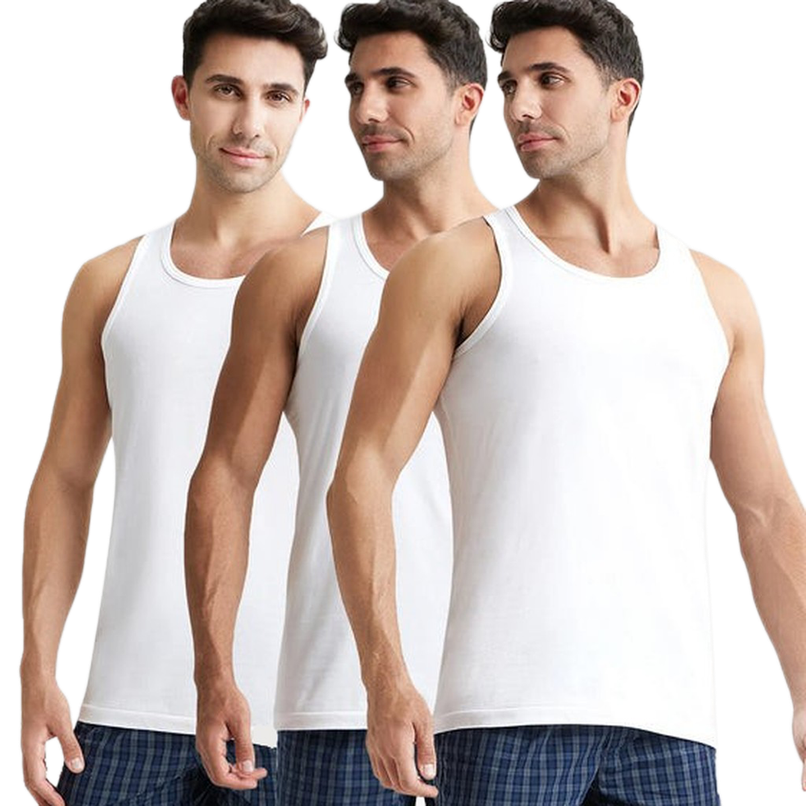 Jockey 8820 Men's Super Combed Cotton Round Neck Vest|Extended Length|Easy Tuck|PO3 | White-XL
