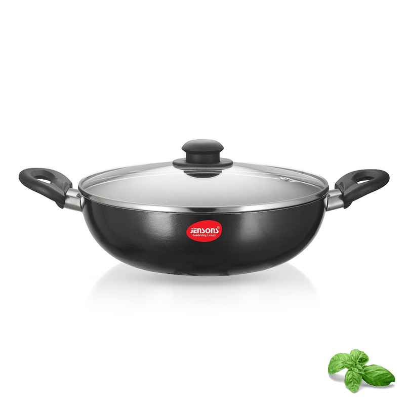 Jensons Cuisine Non Stick Kadhai With Glass Lid 22 cm ( 1.7 Liter ) Induction Compatible Jensons Cuisine Non Stick Kadhai With Glass Lid 22 cm ( 1.7 Liter ) Induction Compatible