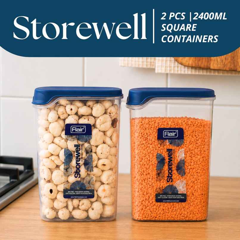 Flair Plastic Storewell Square Food Storage Containers 2400Ml - Set Of 2 (Blue) Flair Plastic Storewell Square Food Storage Containers 2400Ml - Set Of 2 (Blue)