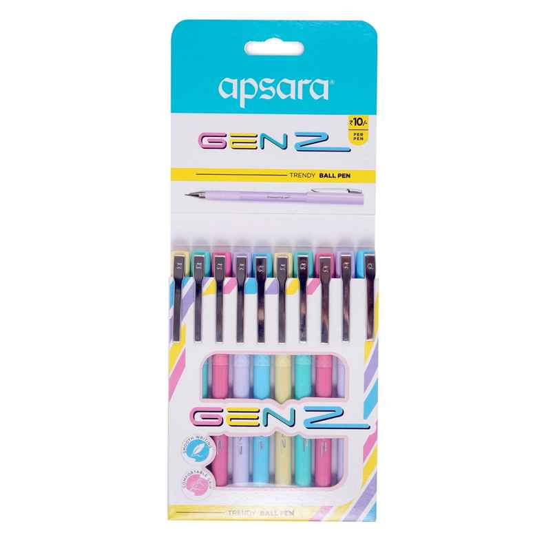 Apsara Genz Ball Pen | Smooth & Long Writing |Comfortable Grip | Pack of 10