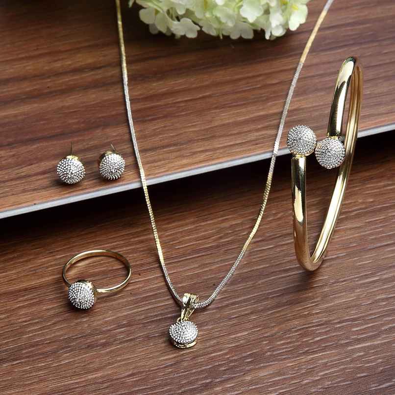 Zeneme Gold Plated AD Stylish Pendant Set | Ring, Bracelet Earring Jewellery for Women & Girls