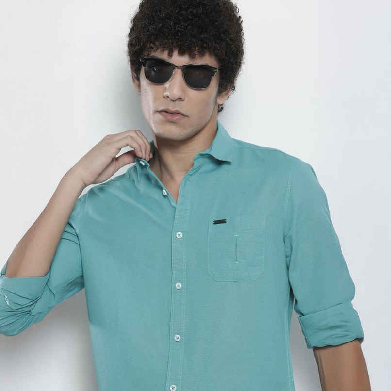 The Indian Garage Co Men's Regular Fit Solid Casual | Light Blue | M