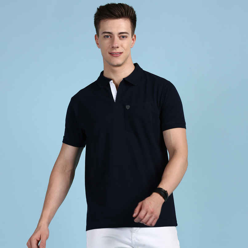 Lux Cozi Solid Cotton Polo T-shirt with Pocket for Men | Navy | Size - XL