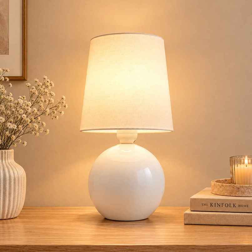 Homesake Classic Ceramic Bedside Table Lamp | Farmhouse Nightstand Lamp | White