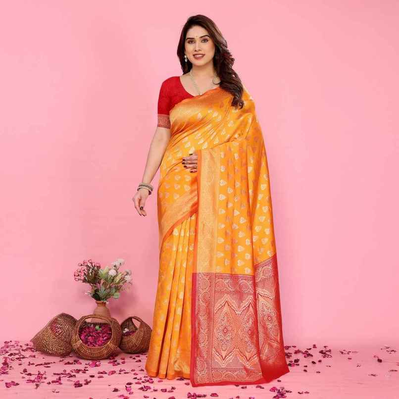 Hema Silk Mills Women Woven Banarasi Silk Blend Saree | Mustard