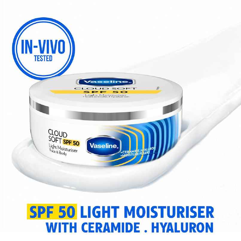 Vaseline Cloud Soft SPF 50 Light Moisturiser | Ceramides & Hyaluron | Non-Sticky Hydration Vaseline Cloud Soft SPF 50 Light Moisturiser | Ceramides & Hyaluron | Non-Sticky Hydration