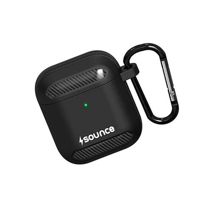 Sounce AirPods 1-2 Case cover with Carabiner,Shockproof|Wireless Charging | LED Visible | Carbon Series, Black