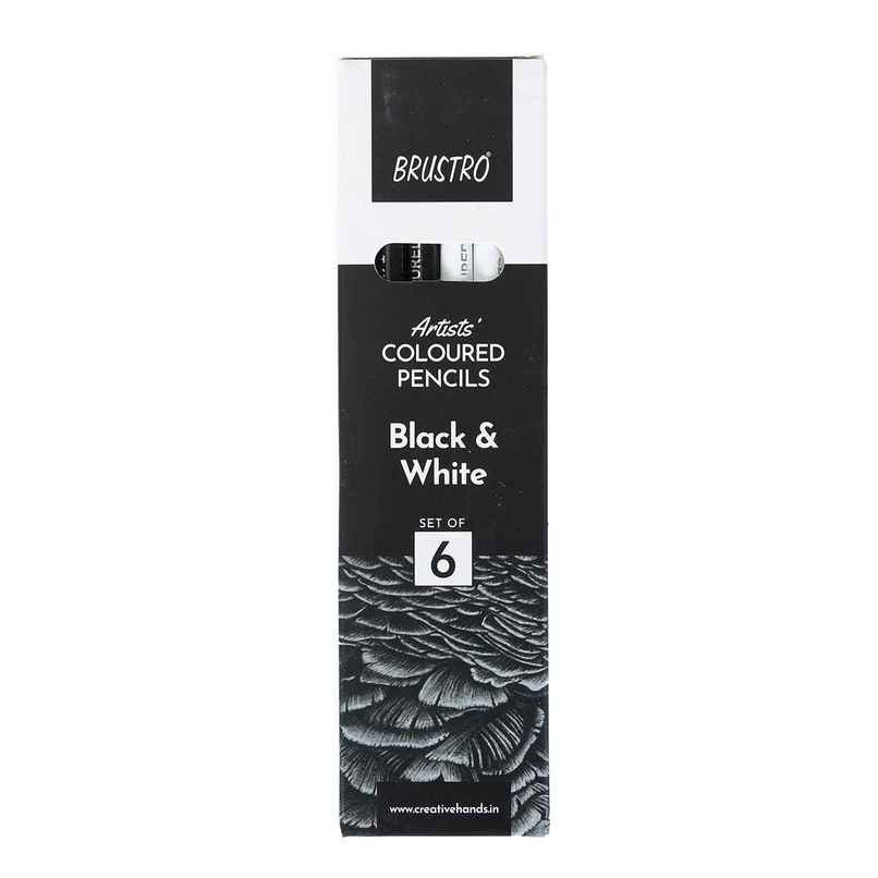 Brustro Artists Coloured Pencils Black & White Set Of 6 | 3 Whites And 3 Blacks Brustro Artists Coloured Pencils Black & White Set Of 6 | 3 Whites And 3 Blacks