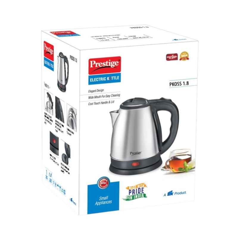Prestige PKOSS 1.8L Electric Kettle,1350W,Elegant Design,Cool Touch Handle & Lid,1Y Warranty, Silver