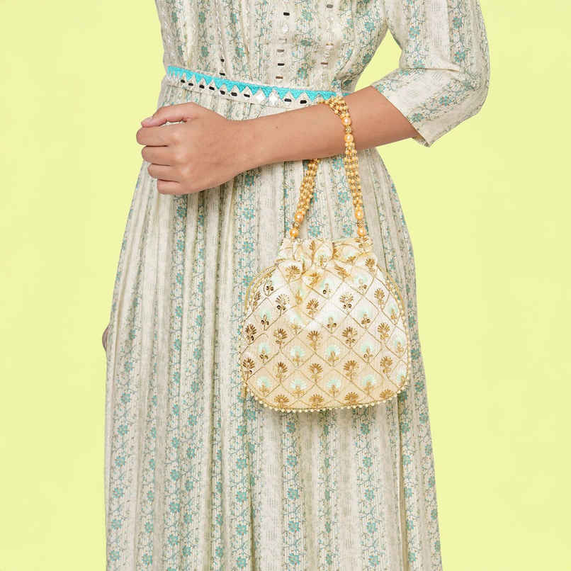 Lavie Women's Amara Round Potli Bags for Ladies & Girls | Pouches for Festive Seasons & Wedding | Green