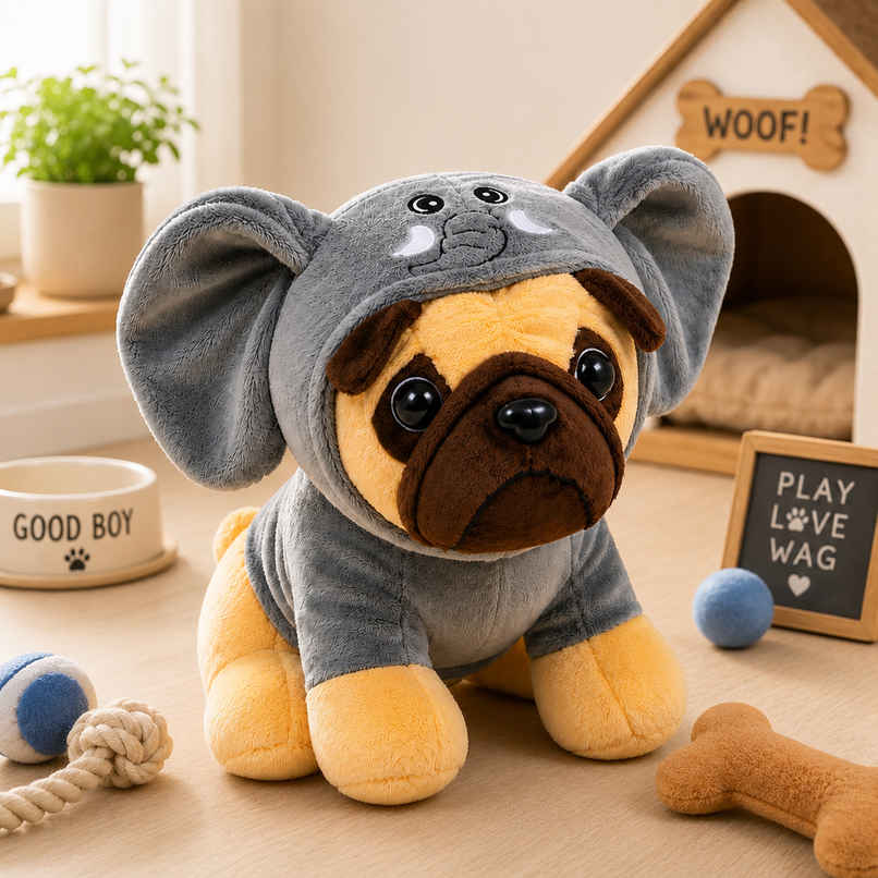 ZooWee Cute Grey Pug with Elephant Hoodie Plush 30 cm ZooWee Cute Grey Pug with Elephant Hoodie Plush 30 cm
