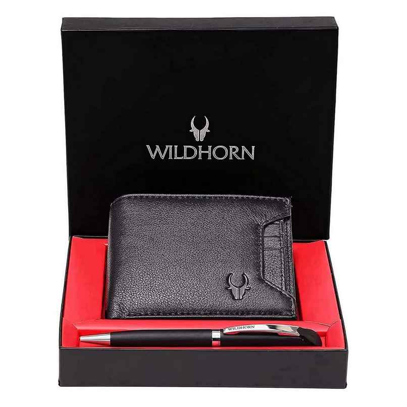 Wildhorn Men's Textured Genuine Leather Gift Set | Black - One Size