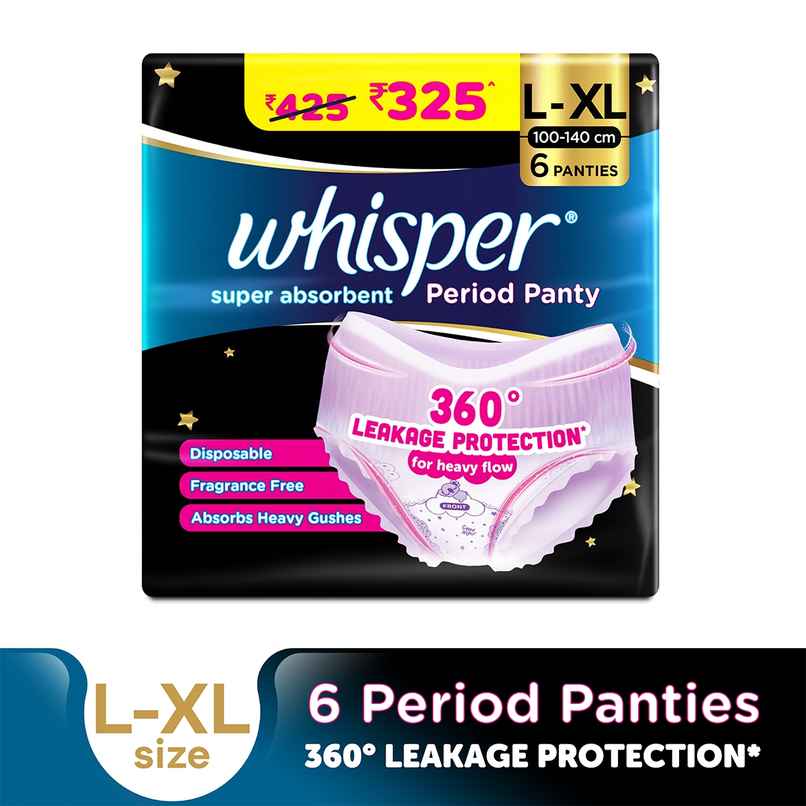 Whisper Super Absorbent Period Panty, 6 L-XL Pants