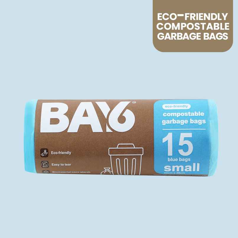 BAY6 Compostable Garbage Bags Roll - Small - 17 x 19 Inch - Blue