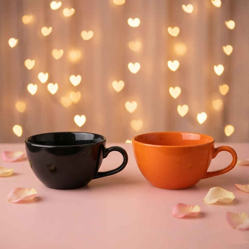 BlackCarrot Black & Orange Coffee Mug Set | Animal Bone Ash Free Porcelain