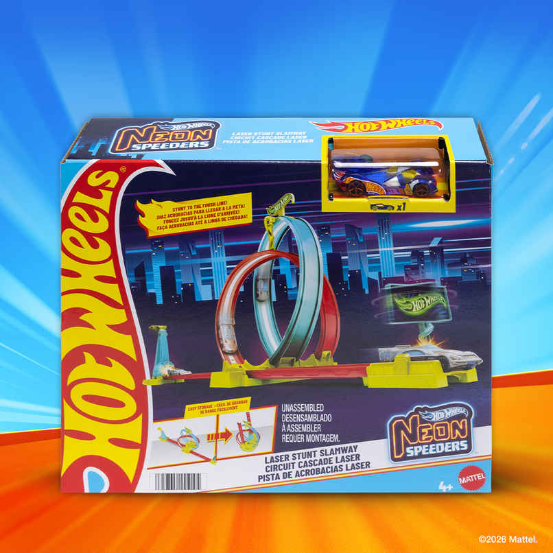 Mattel Hot Wheels Neon Speeders Track Set, Laser Stunt Slamway with 1 Mattel Hot Wheels Car