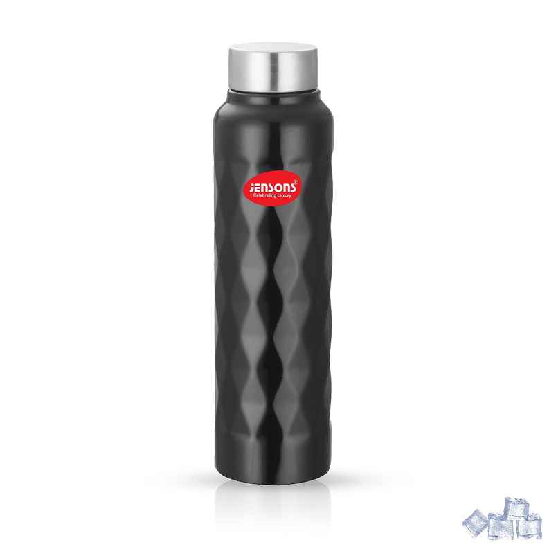 Jensons Stainless Steel Single Wall Diamond Bottle 1 Liter | Black | 1 L