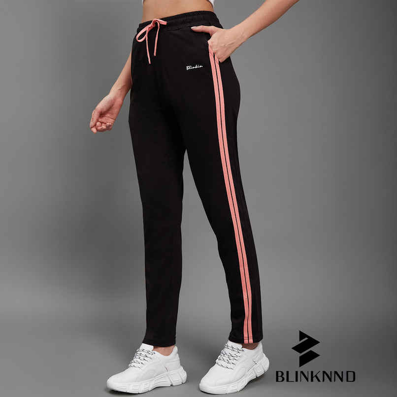 Blinkin Women's Cotton Striped Pyjamas & Track Pants with Side Pockets | Black - L Blinkin Women's Cotton Striped Pyjamas & Track Pants with Side Pockets | Black - L