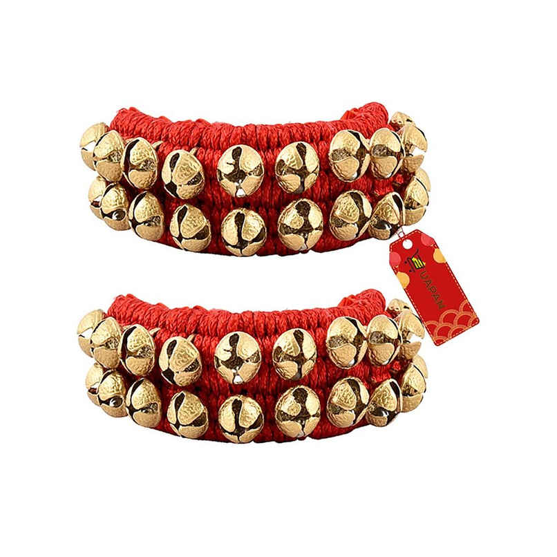 Uapan Brass Ghungroo Pad Red 2 Line Pair, 20+20 Uapan Brass Ghungroo Pad Red 2 Line Pair, 20+20