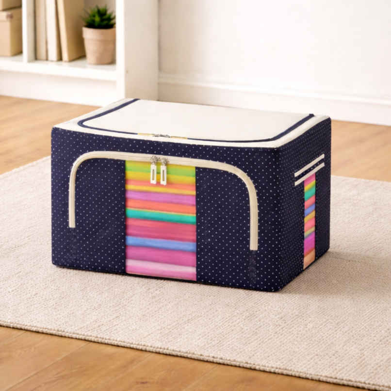 Zedak Metal Frame Fabric Foldable Cloth Organizer | Blue Zedak Metal Frame Fabric Foldable Cloth Organizer | Blue