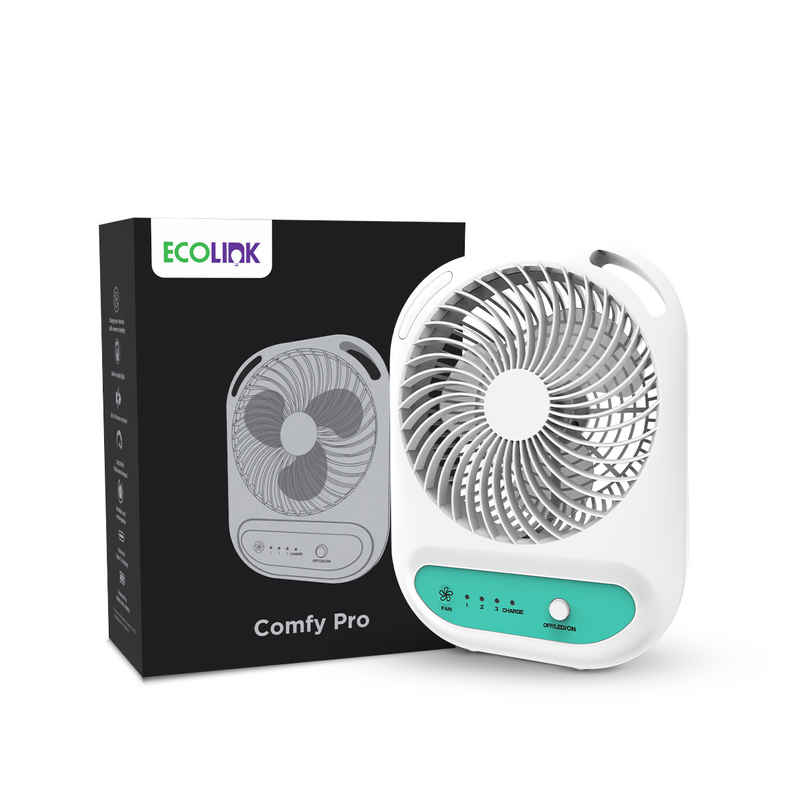 EcoLink Comfy Pro Desk Fan (White Grey) | USB Rechargeable